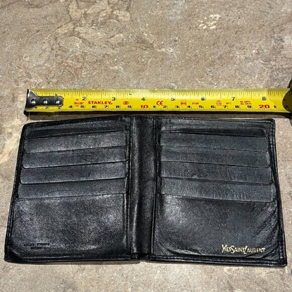YSL YVES SAINT-LAURENT Logo Bifold Black Leather Wallet Gucci Hermes Tom Ford - Picture 10 of 10